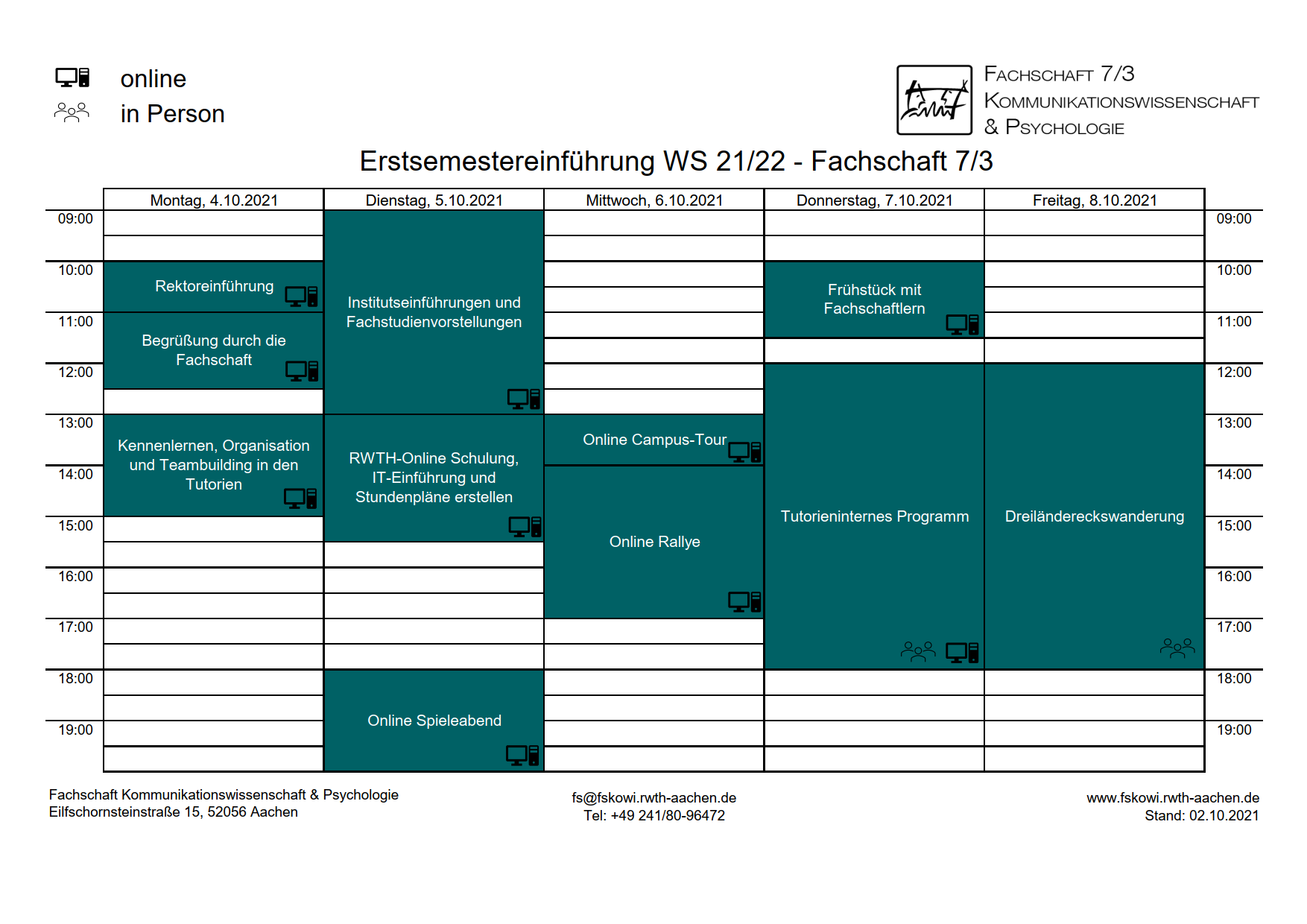 Stundenplan Erstiwoche